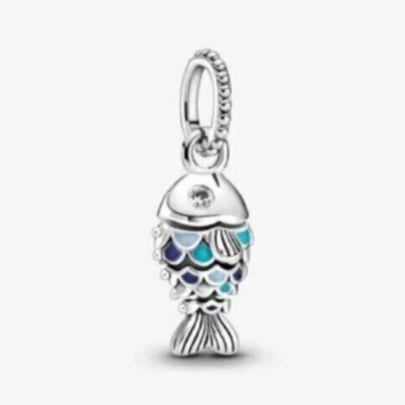 Pandora Blue Scaled Fish Dangle Charm - Picture 1 of 3